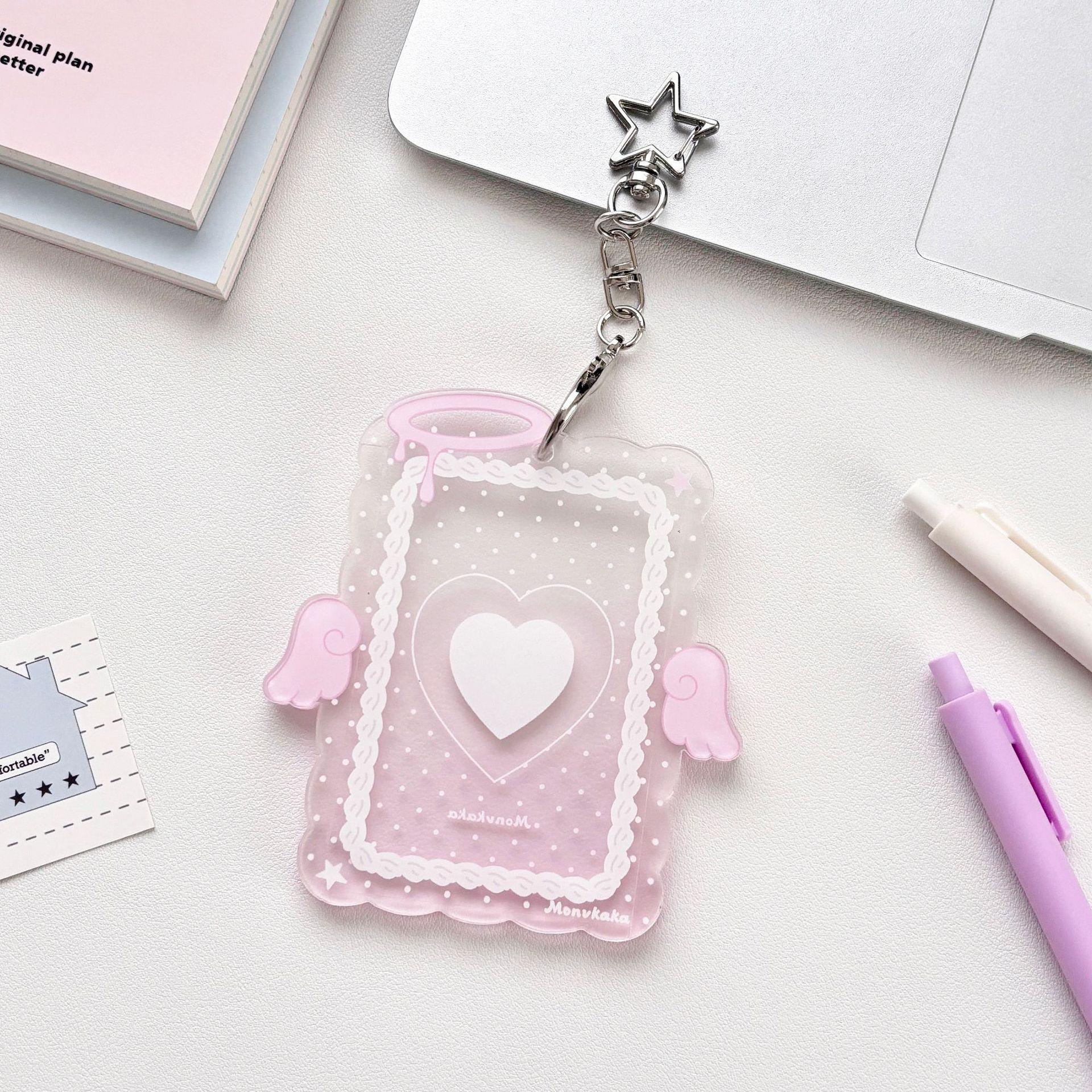 

Star Keychain Photocard Holder Cute Acrylic Photocard Holder Kawaii Card Protector Portable Angel Wings Card Holder For Gifts розовый