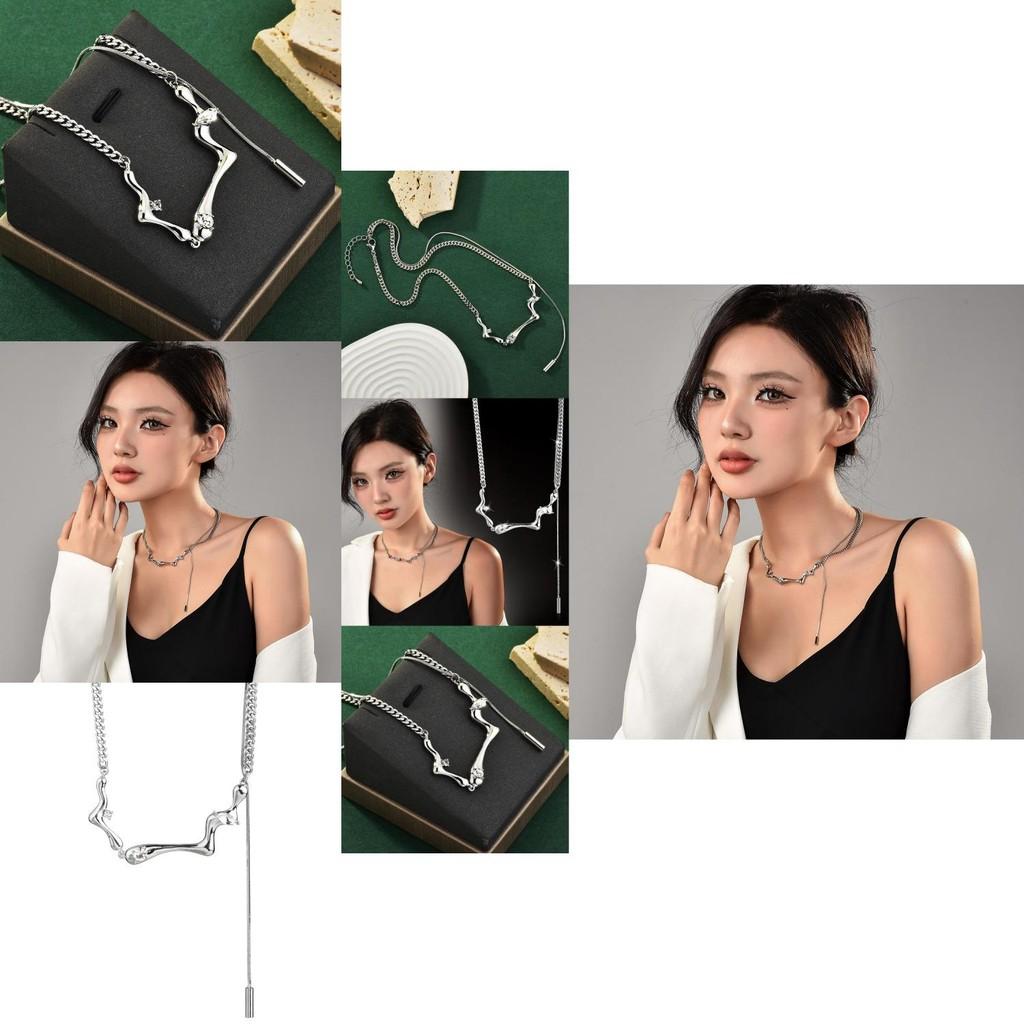 Chic Bone Style Long Pendant Necklace With Rhombus Design Ideal For Autumn And Winter Outfits