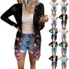 Women's Fashion Casual Long-sleeved Print Medium Length Cardigan Button Jacket Coat