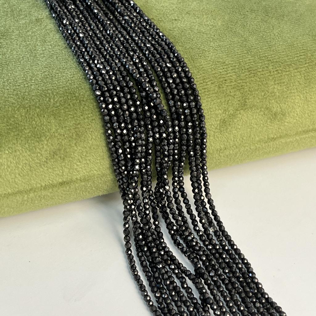 5String, Faceted Small Beads 2mm, 3mm, Handmade Black Iridescent Plated Glass Beads, for DIY Necklace, Bracelet, Accessories, Jewelry Making 38cm