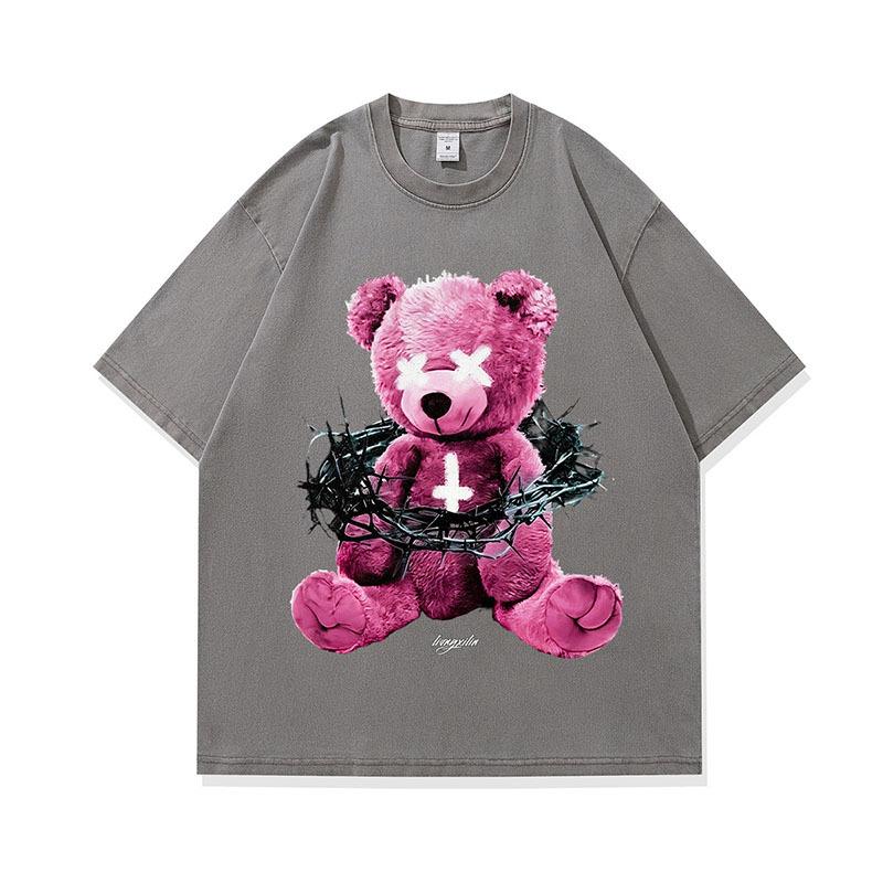 Dark Bear Short Sleeve T-Shirt Washed Retro Cotton Pod Digital Direct Injection Printing T-Shirt Men