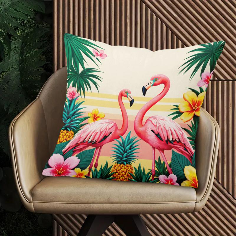 1 ks Plameňák Ananas Tropická Květinová Povlak na Polštář, Vhodný na Pohovku, do Ložnice, Obývacího Pokojí, Dárek pro Milovníky Dovolenkové Stylu