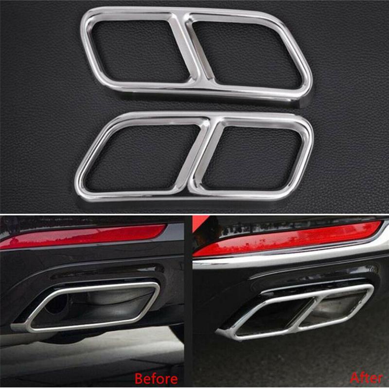 2Pcs/ Set Silver Dual Exhaust End Pipe Muffler Tip Trim Cover Fit For Mercedes S Class W221 W222 C217 Stainless Steel
