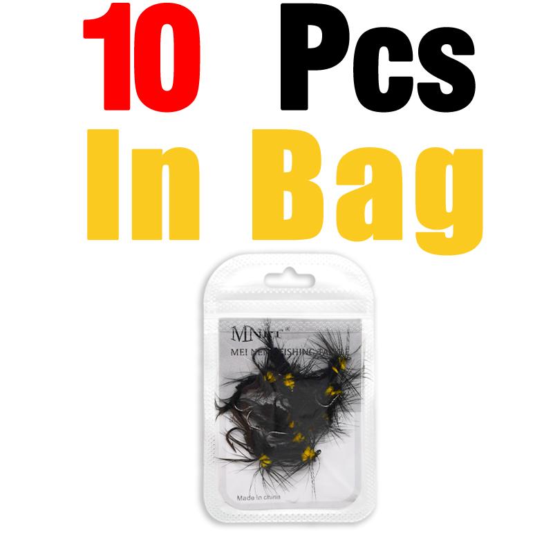 MNFT 10PCS 6# Tail Bee Fly Artificial Insect Yellow and Black Wasp Fly Fishing Bait Flies Trout Outdoor Fishing Fake Insect Lure