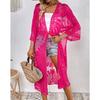 Cardigan lungo in pizzo ricamato color sabbia da donna Copricostume nero a manica corta Cardigan all'uncinetto floreale Kimono Cardigan da spiaggia