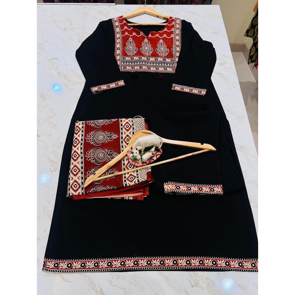 Indian Women Designer Kurta Pant Dupatta Set Bollywood Top Tunic Cotton Kurti VFP-1804a