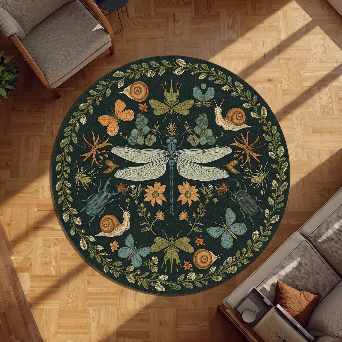 

Vintage Floral Wreath Round Rug Luxury Victorian Botanical Decor Soft Non-Slip Floor Carpet Elegant Classic Home Mat 80cm x 80cm