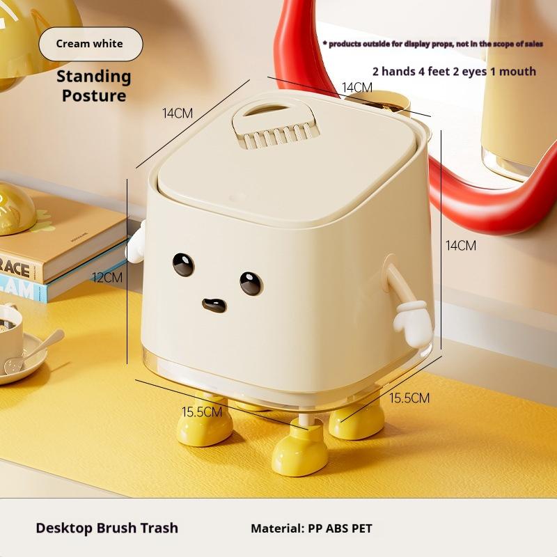 Desktop Mini Trash Can Press To Open The Cover Plastic Trash Can Household Living Room Bedroom Rubbish Storage Bucket