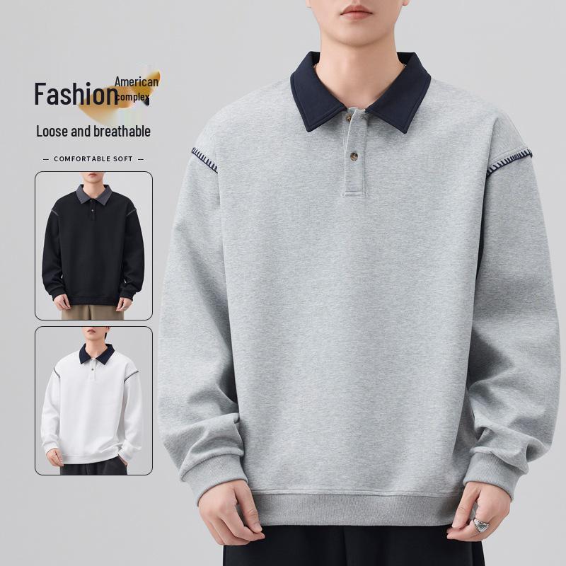 2026 Autumn/Winter Men's Raglan Sleeve Polo Neck Long Sleeve Hoodie - Youthful & Trendy Fashion