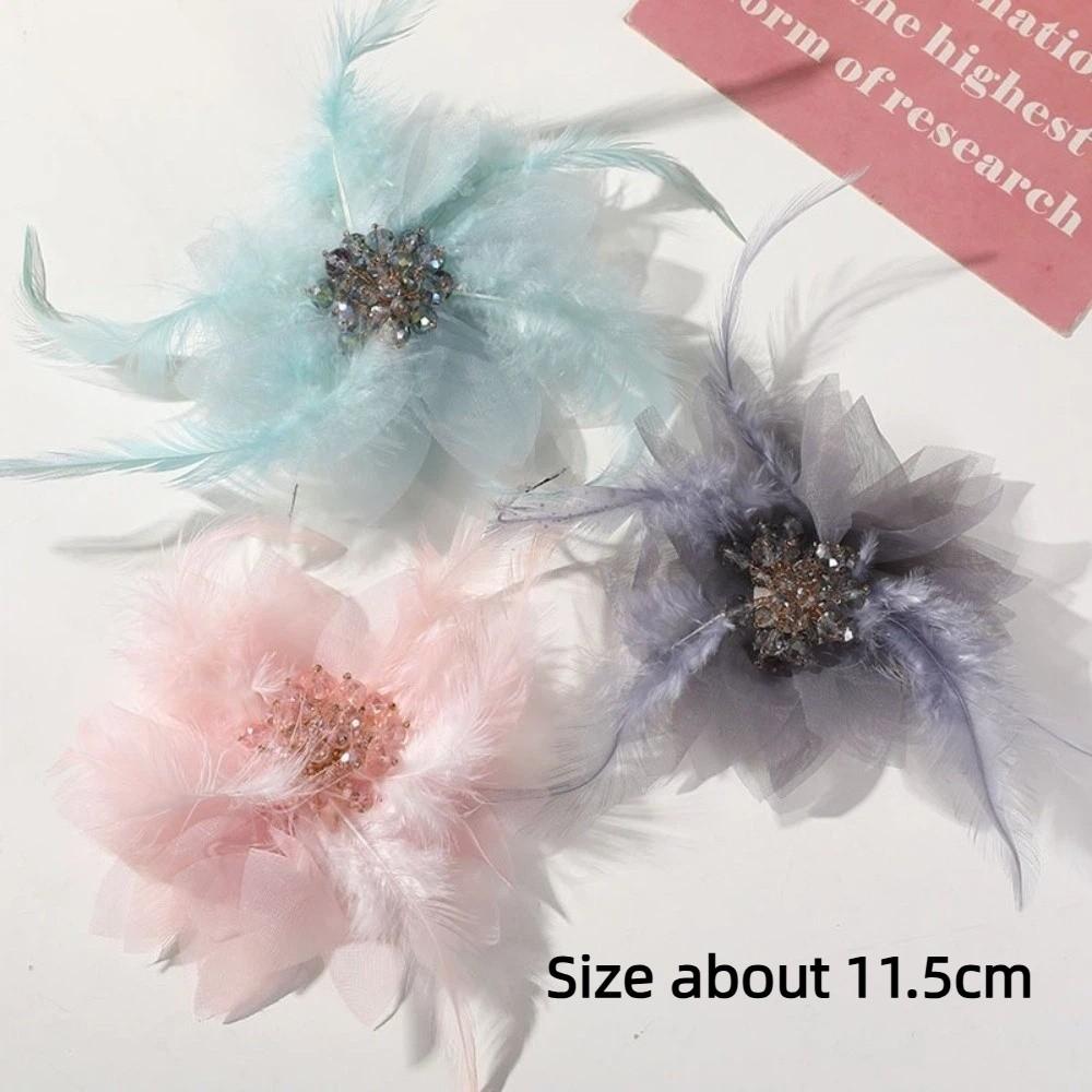 Handmade Feather Brooches Exquisite Pearl Crystal Flower Corsage Hair Accessories Lace Artificial Flower for Pin