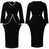 Women Elegant Solid Ruffle High Waist Bodycon Pencil Office Dress