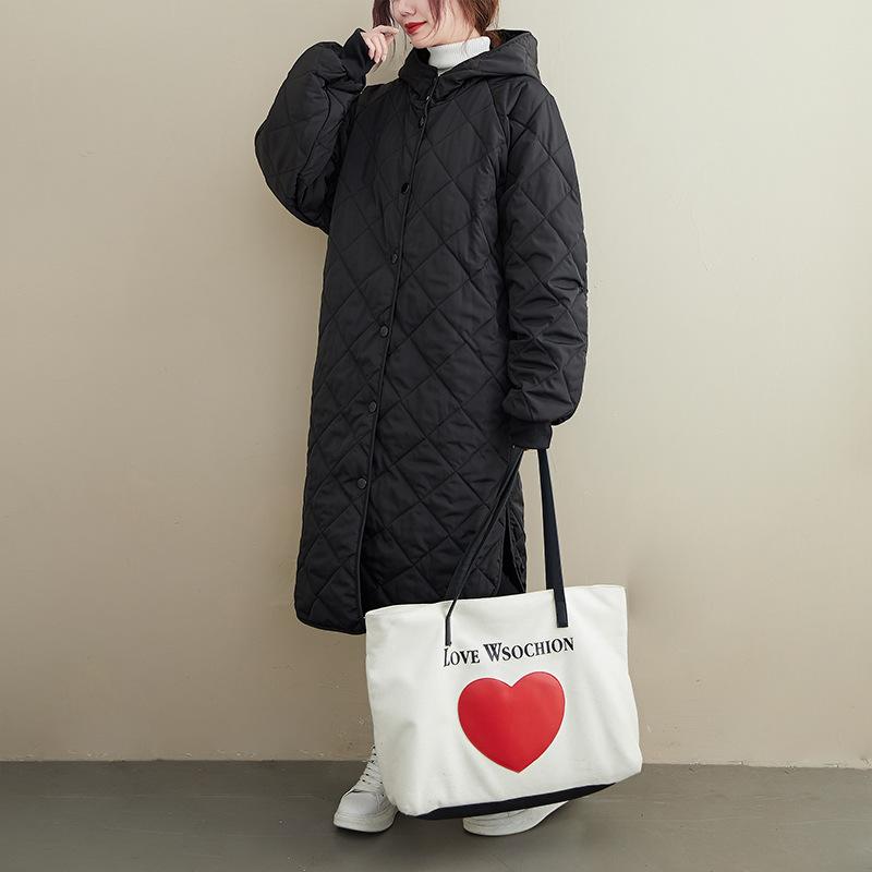 Winter Long Warm Women Parkas Casual Hooded Collar Cotton Single Breasted Siimple Black Pocket Female Coats