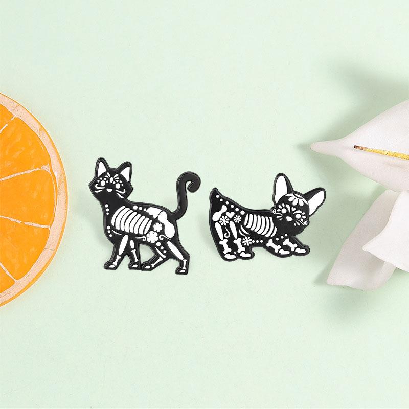 Mexico's Day of the Dead Animal Enamel Pins Gothic Skeleton Cat Chihuahua Halloween Brooches Lapel Badge Friends Jewelry Gifts