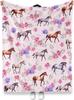 Couverture de Cheval Cadeaux Animaux Rose Floral Imprimé Fleur Cadeau Décor Maison Canapé Canapé Jeté Peluche Doux Confortable pour Enfants Adultes 50x60 pouces