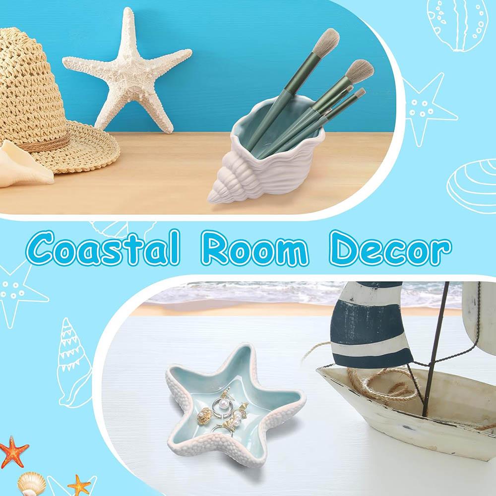Jewelry Dish Tray For Coastal Beach Room Decor,Cute Ceramic Ring Holder Gift,Decorative Trinket Jewelry Organizer Tray for Rings