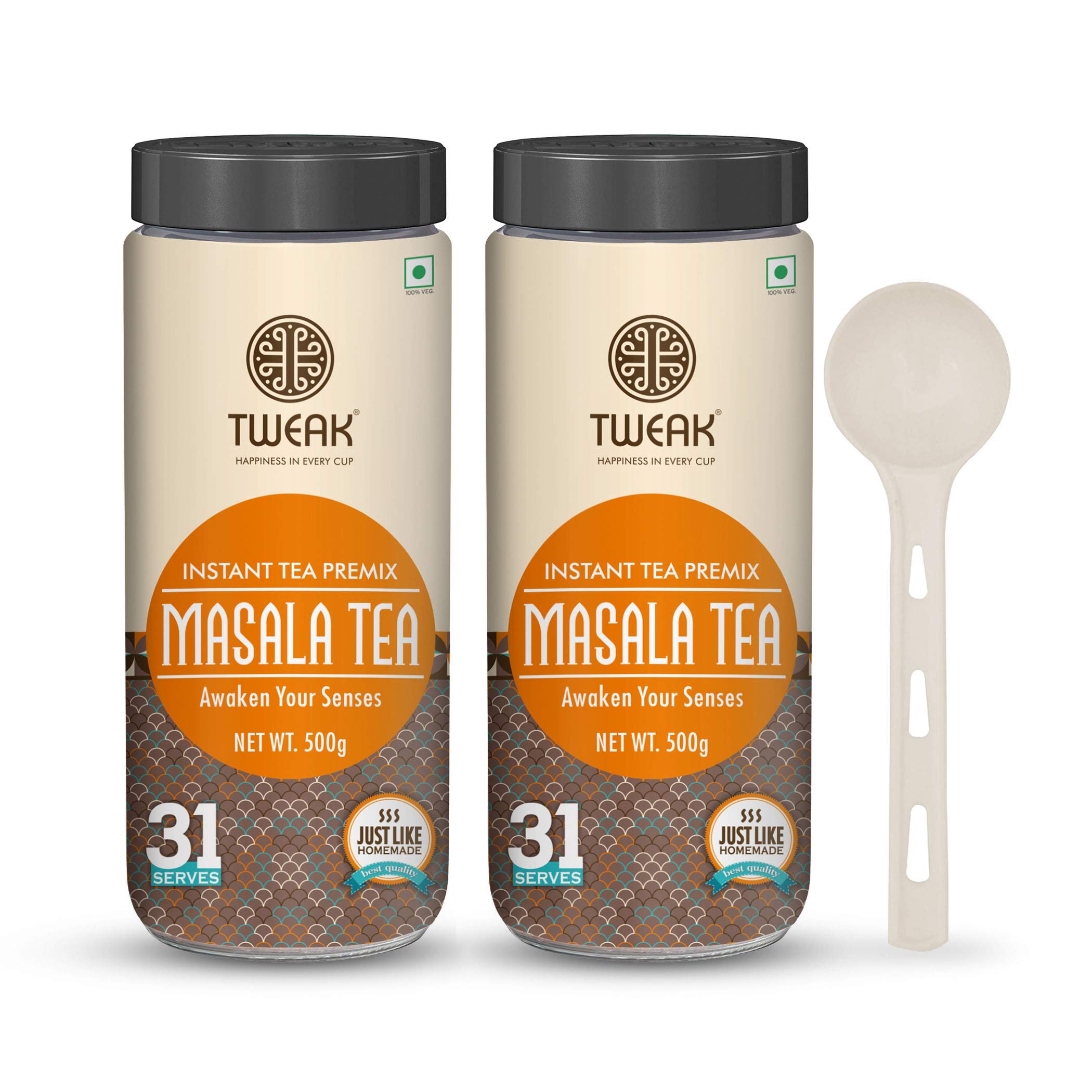 

TWEAK Instant Masala Premix 500gram X 2 Jars | Premium Chai Premix | Instant Chai Mix with Milk & Sugar | Chai | Ready-to-Drink Herbal Masala Tea|