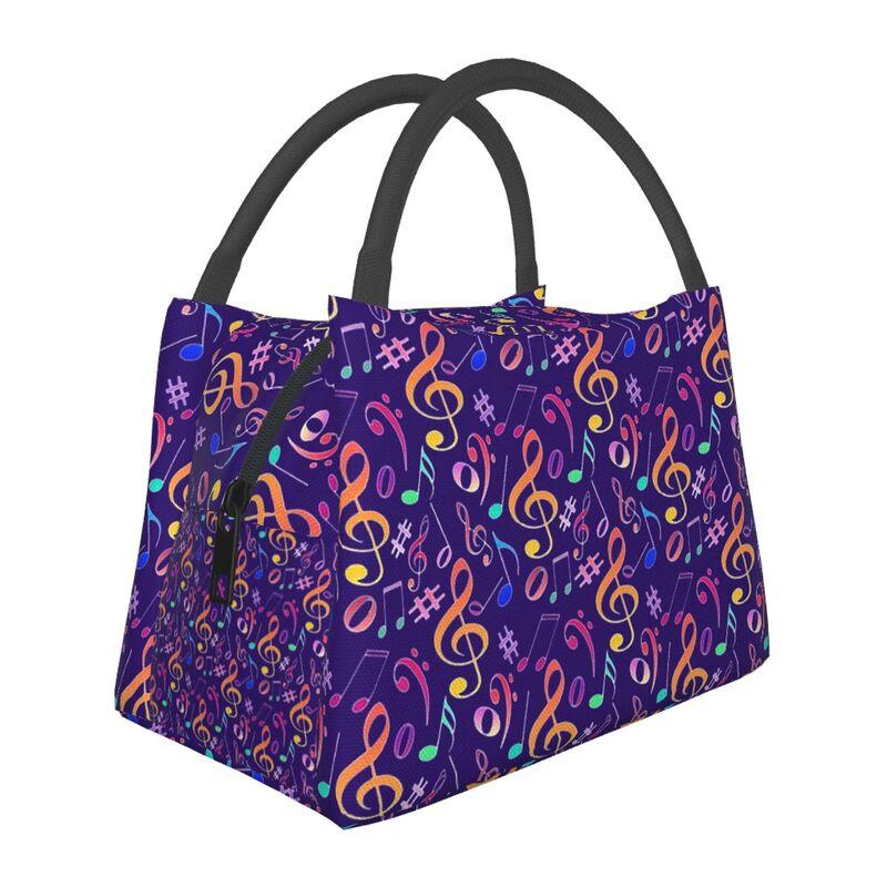 Music Notes Art Print Thermal Lunch Bag Women Portable Reusable Insulated Lunch Box Cooler Bag for Picnic Beach Work Travel