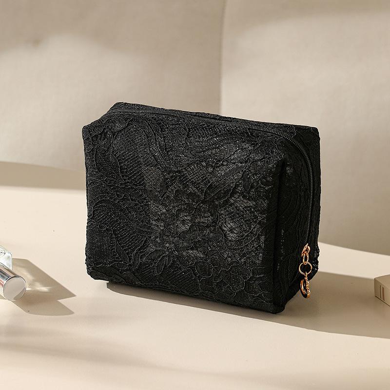 Lace Mesh Women's Makeup Bag Large Capacity Cosmetic and Jewelry Organizer Bag Zipper Square Portable Toiletry Bag