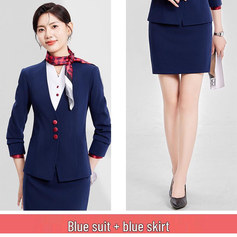 Women's Professional Flight Attendant & Receptionist Suit - Elegant Skirt Set for Beauticians and Hotel Staff