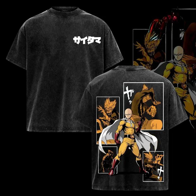 

Saitama Garou One Punch Man Anime Clothing Men Women Oversized T-shirts Washed T Shirt Vintage Cotton Tshirt Harajuku Male Tops XXL чёрный