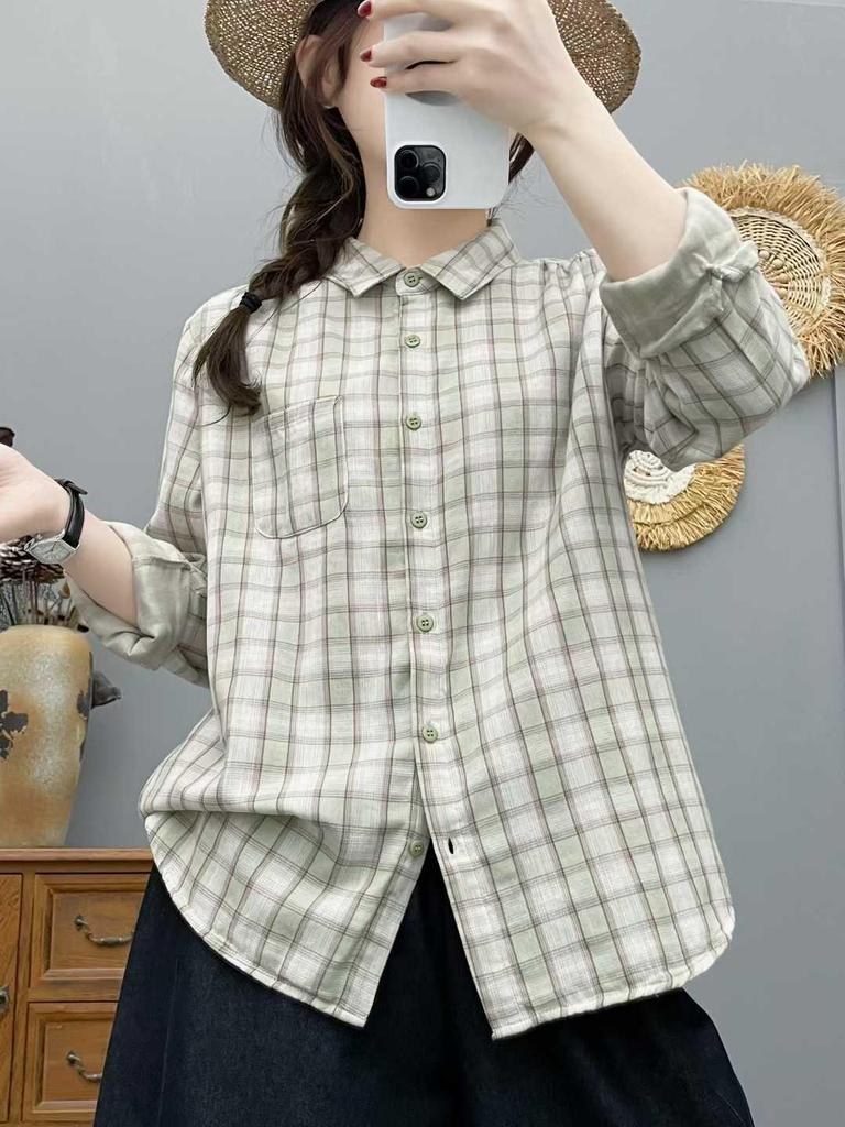 2026 Spring Women's Casual Plaid Long Sleeve Lapel Shirt - Versatile, Age-Reducing, and Relaxed Style