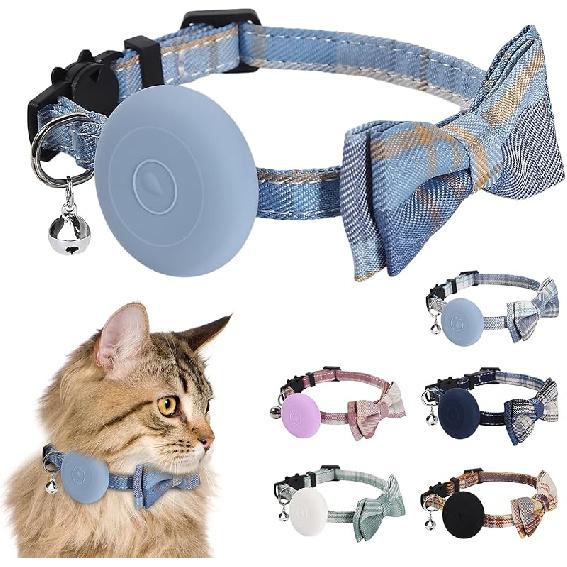 Waterproof airtag cat Collar with Bell,Breakaway Kitten Collar with Bow tie,Cute cat Collar airtag Holder Compatible with Apple air tag GPS Tracker