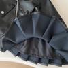 Girls' Autumn PU Leather Biker Outfit: Korean-Style Jacket & Pleated Skirt Set