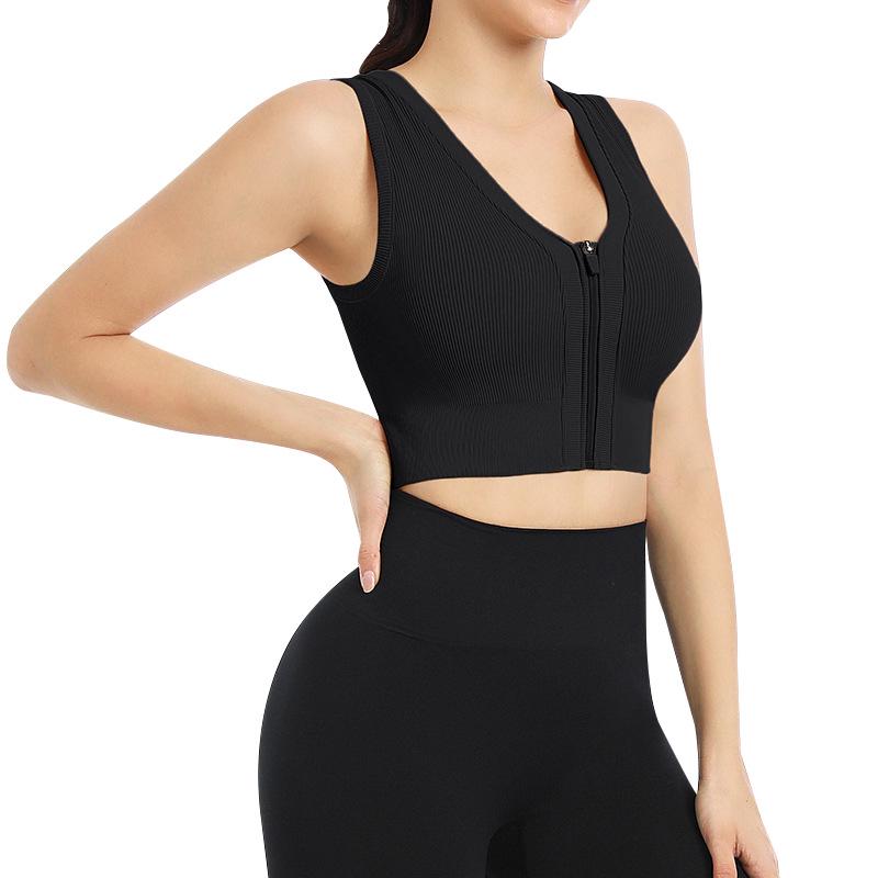 Women's Front Zipper Shockproof Sports Bra: Cross-Border Stylish Yoga Vest for Running & Fitness