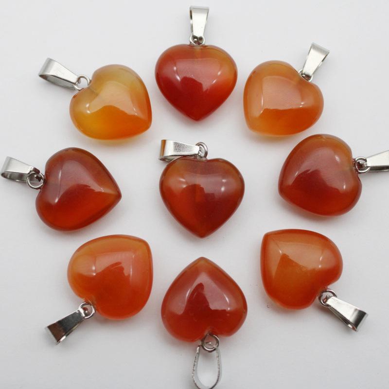 16MM Heart-Shaped Natural Stone Pendant: Amethyst Rose Quartz Green Aventurine Tiger Eye