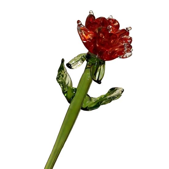 Yousheng Mini Glass Flower Figurine Handmade Faux Crystal Transparent Flower Bouquet Collectible Hand Blown Table Ornament for Mother's Day Birthday