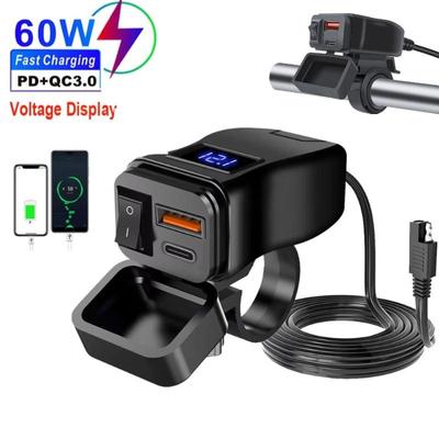 PD+QC3.0 Motorcycle USB Fast Charger 60W Handlebar Dual USB Socket with Switch Voltmeter Waterproof 12V Power Supply Adapter