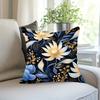Blue Gold Floral Throw Pillow Cover Elegant Botanical Print Decorative Cushion Cover For Glam Living Room Bedroom Home Decor