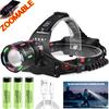 Powerful 30W LED Headlamp 3*18650 USB Rechargeable Head Flashlight Outdoor Waterproof Zoom Camping Fishing Lantern