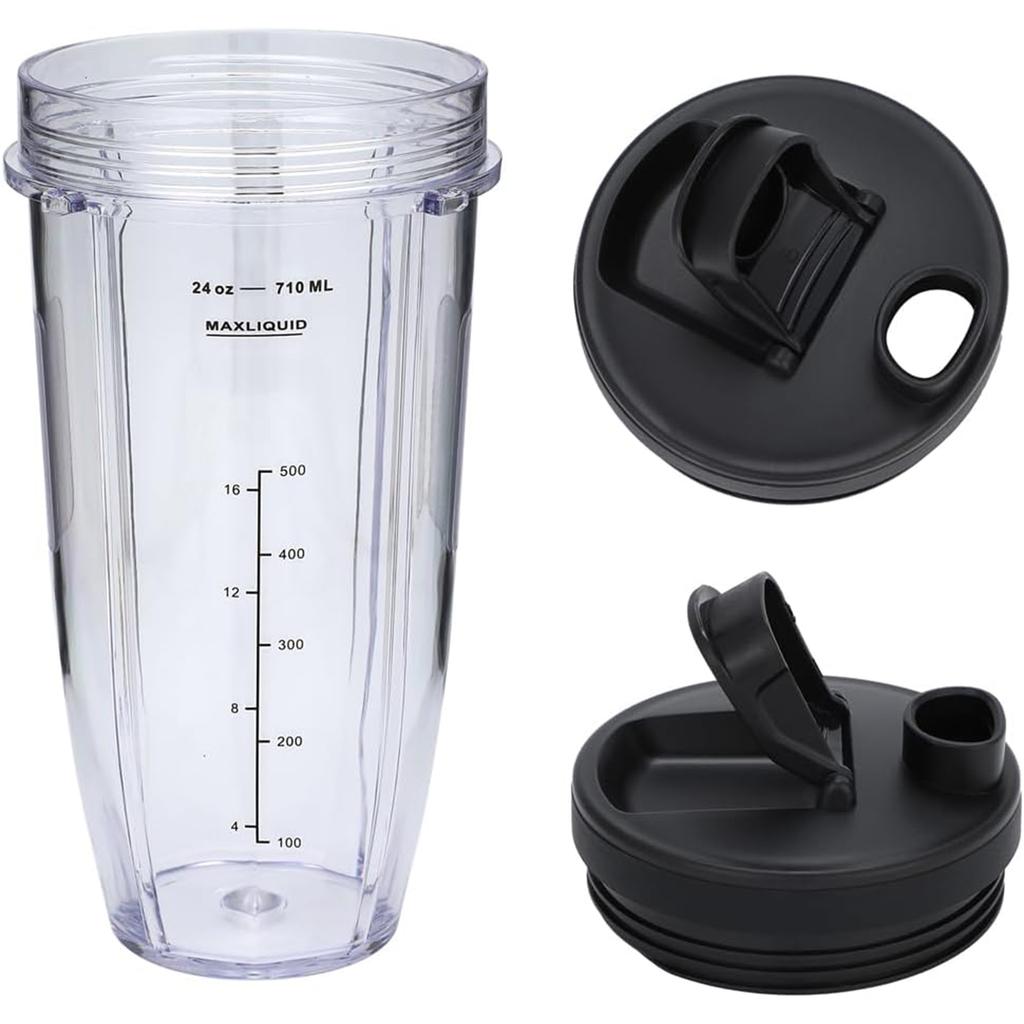 24oz Blender Cups and 7 Fins Blade for Ninja Nutri Replacement Cups with Sip and Seal Lids Perfect Fit for BL480