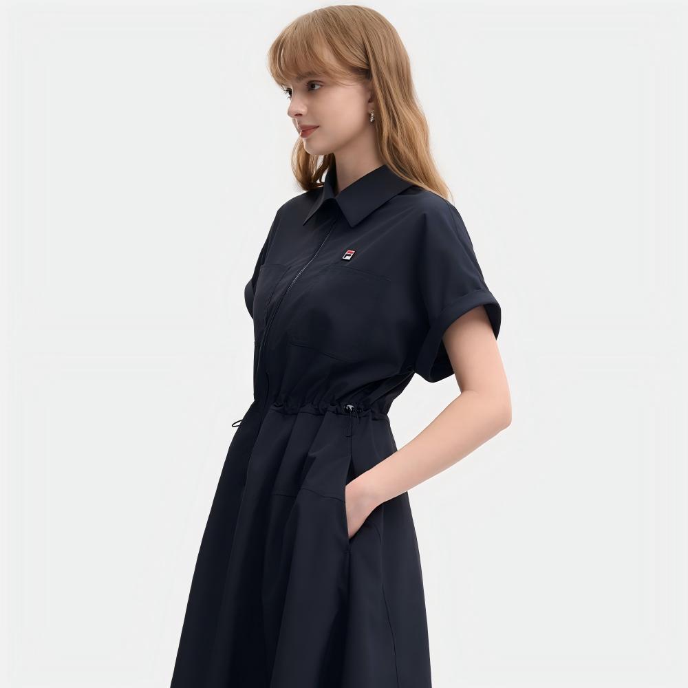 FILA Heritage Solid Woven Comfortable Simple Short Sleeve Dress Women dresses F11W638308FDB