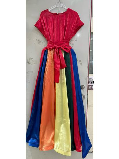 

Elegant Pleated Patchwork Dress: African & Western Style for Women M красный