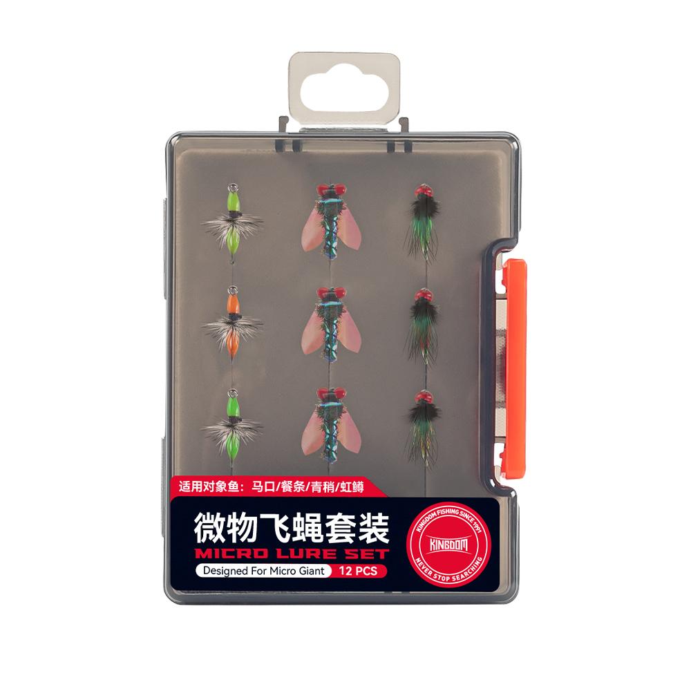 Kingdom MICRO FLY LURE SET 12pcs/box Flying Bait Hooks Stream Shallow Water Bionic Bait