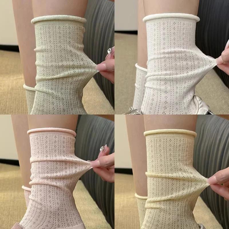 Women Casual Hollow Out Loose Sock Summer Socks For Women Thin New Candy Color Mid-Tube Stockings Sweet Girls Fashion Long Socks
