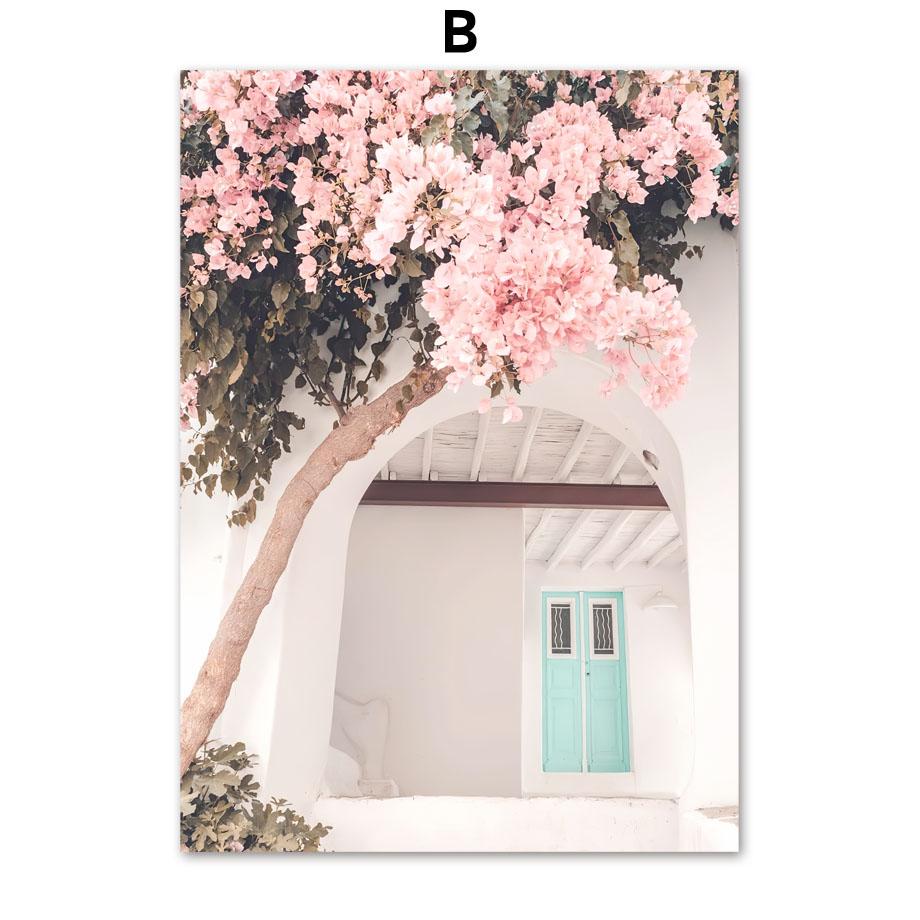 Santorini Hellas Øy Egeerhavet Sakura Veggkunst Lerretsmaleri Nordiske Plakater og Trykk Veggbilder for Stuedekor