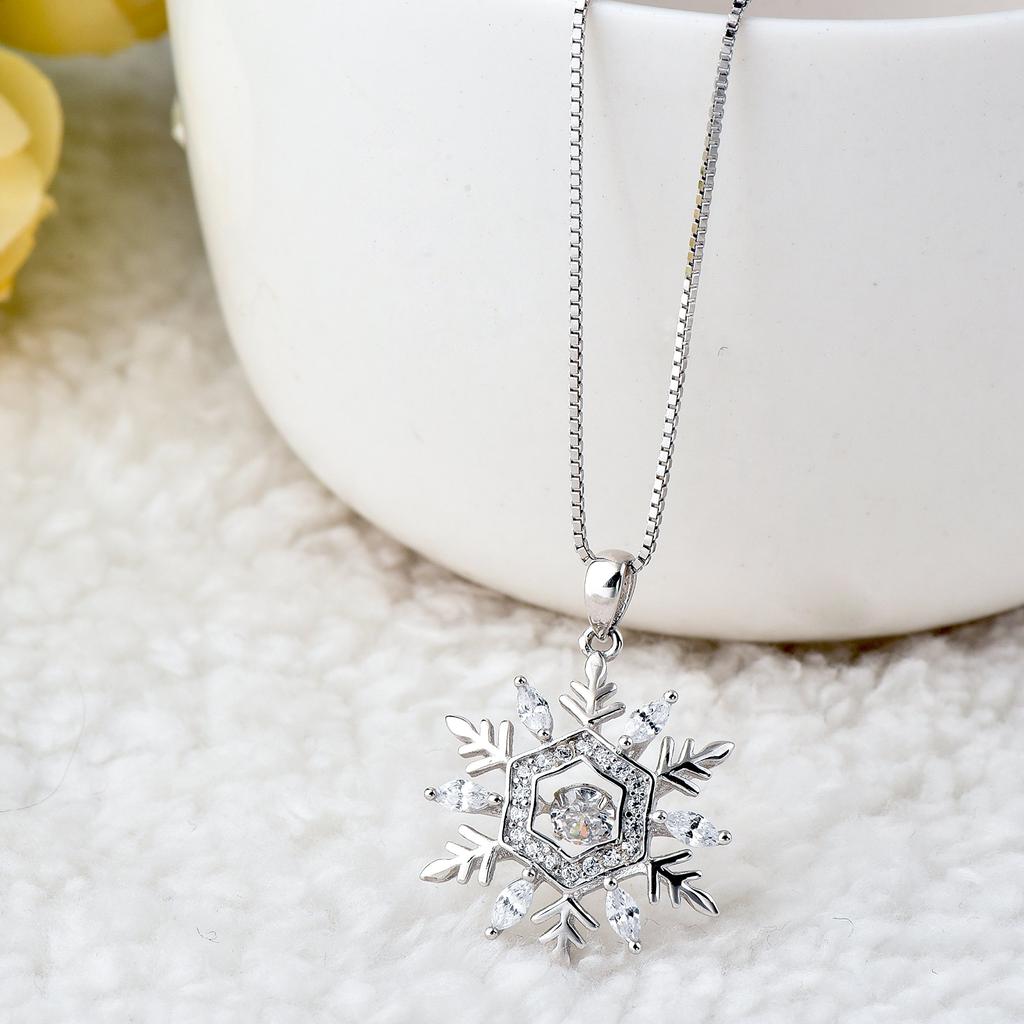 [Long Way] Women's Necklace, Snow Pendant, Sterling Silver 925 & Zirconia, Perfect Gift for Celebrations, Mother's Day, Birthdays, Anniversaries