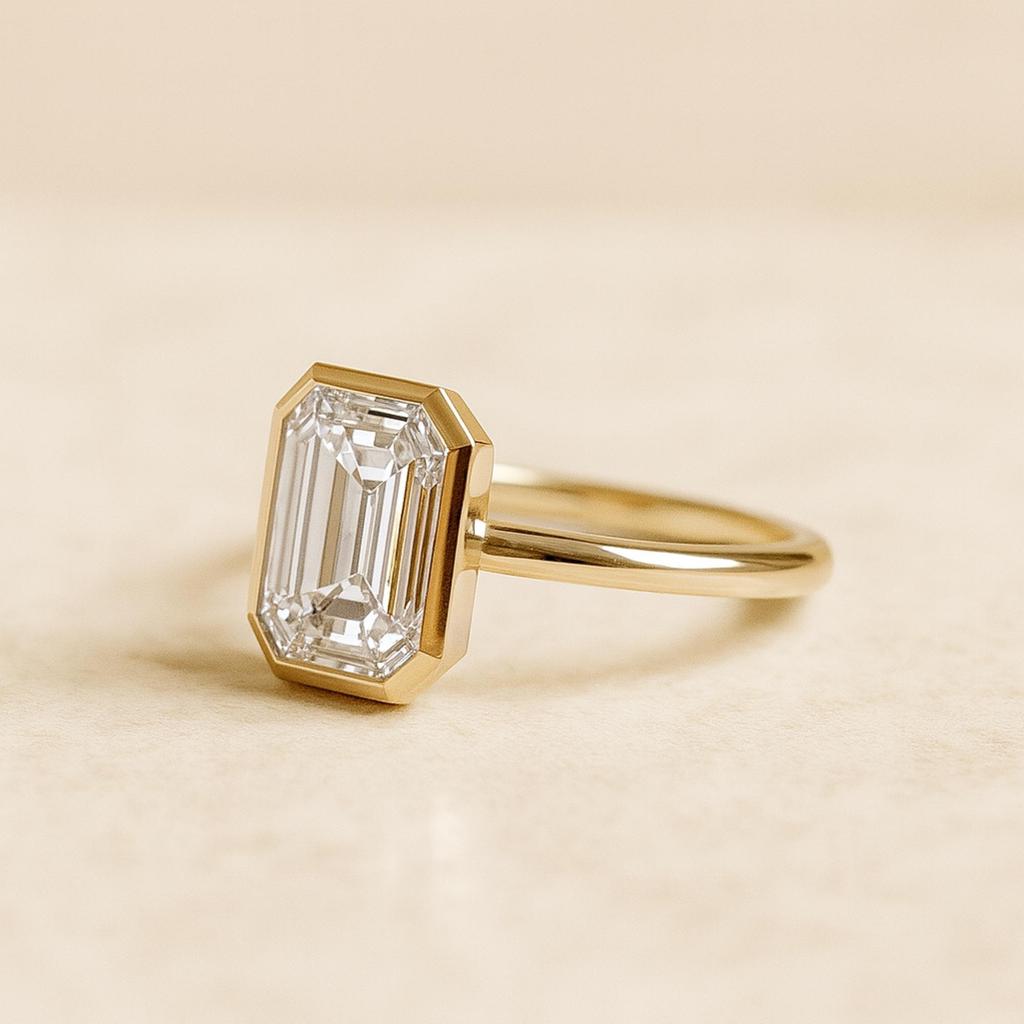 Emerald Cut Cubic Zirconia Solitaire Ring – Bezel Set 925 Sterling Silver Gold Plated Minimalist Engagement Promise Ring