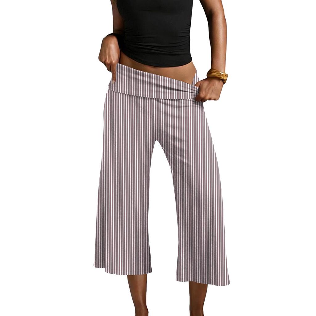 Pantaloni Corti da Donna a Vita Pieghevole Fondo Svasato Pantaloni da Tuta a Vita Pieghevole Bassi Yoga Elasticizzati Casual Gamba Larga Pantaloni da Tuta