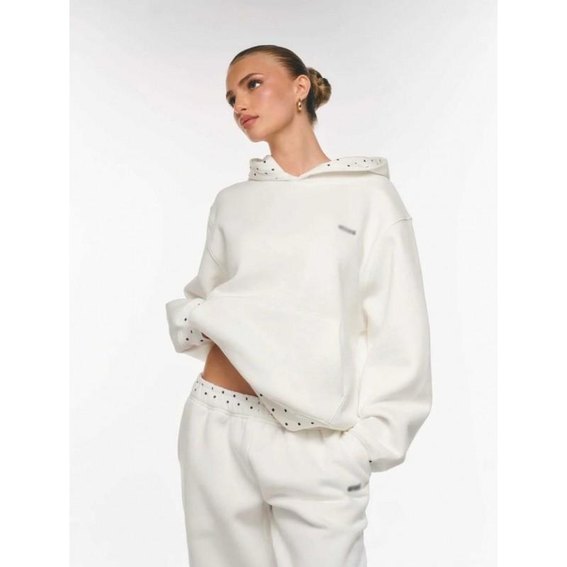 2026 Womens Oversized Hooded Sweatshirt Wide-Leg Jogger Set With Letter Embroidery Polka - Patchwork