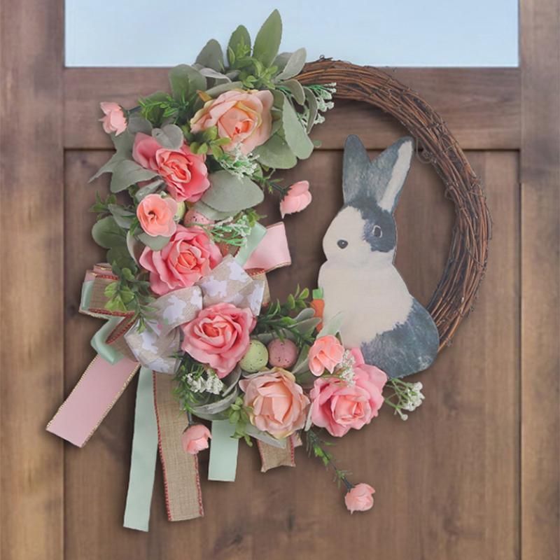 Velikonoční zajíček věnec na vchodové dveře nebo stěnu Umělý králičí věnec Jarní věnec Velikonoční dekorace Venkovní vnitřní závěsný věnec