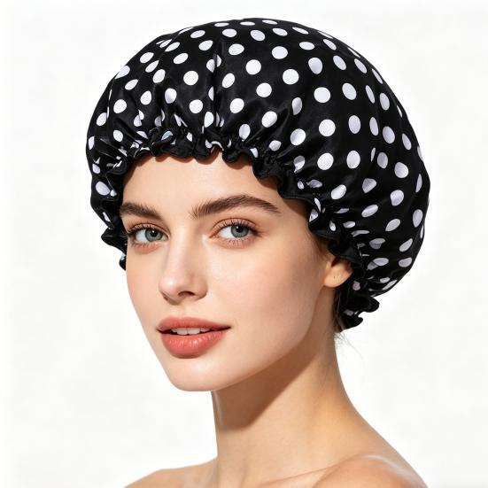 Shower Cap Leopard Zebra Dot Printing Double Layer Protection Waterproof Hair Hat with Elastic Band Makeup Shower Hat