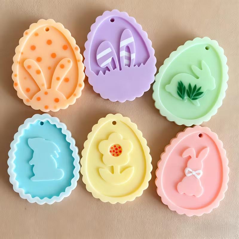 Easter Silicone Molds Rabbit Egg DIY Epoxy Resin Plaster Clay Mold Easter Party Home Ornaments Pendant Charms Making Mould Gift