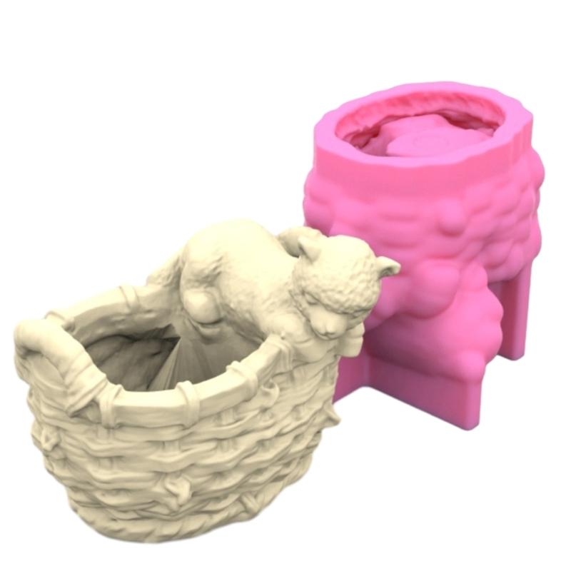 Durable Silicone Mold Alpacas Shape Basket Flower Pots Epoxy Molds Succulent Planter Pots Casting Mould Home Decorations