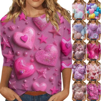 Women's Valentine's Day Print Fashion Casual 3/4 Sleeve Round Neck Top
