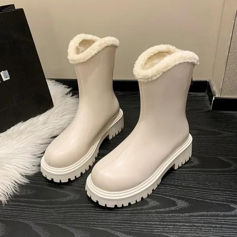 2024 Neue Winter Warme Fleecegefütterte Verdickte Schneestiefel Damen Baumwolle Stiefeletten Dicke Sohlen für Wärme Komfort
