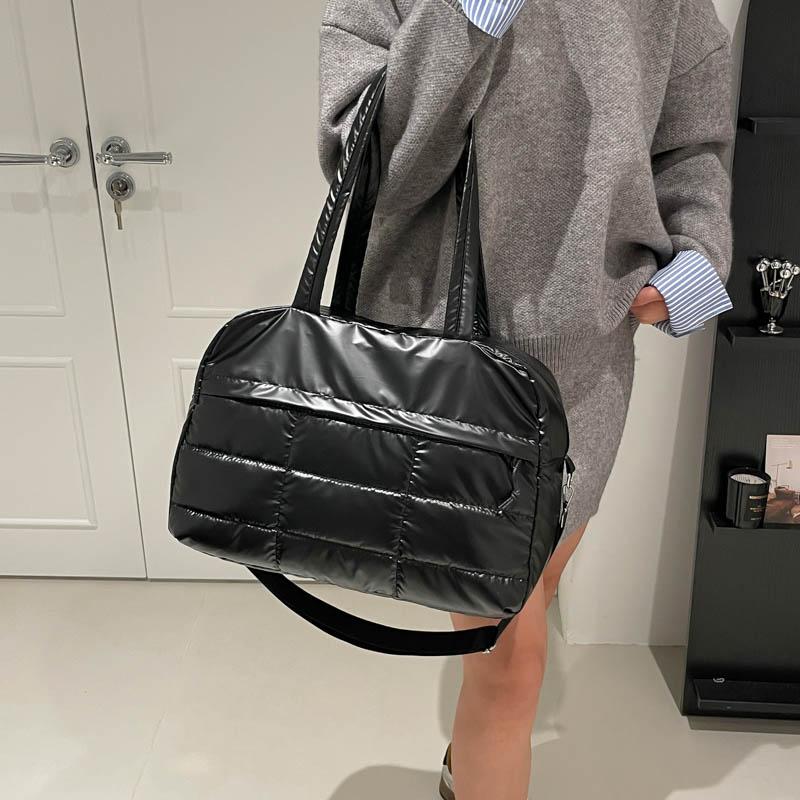 Yogodlns Quilted Solid Color Padded Travel Bag Portable Stylish Large Capacity Handbag for Women Sports Work & Everyday Use